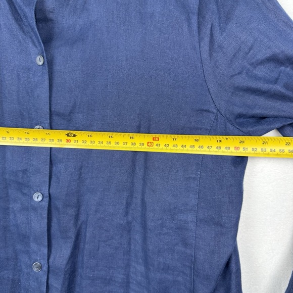 Eileen Fisher Indigo Organic Linen Button Down Shirt Mandarin Collar Small EUC - Picture 6 of 8